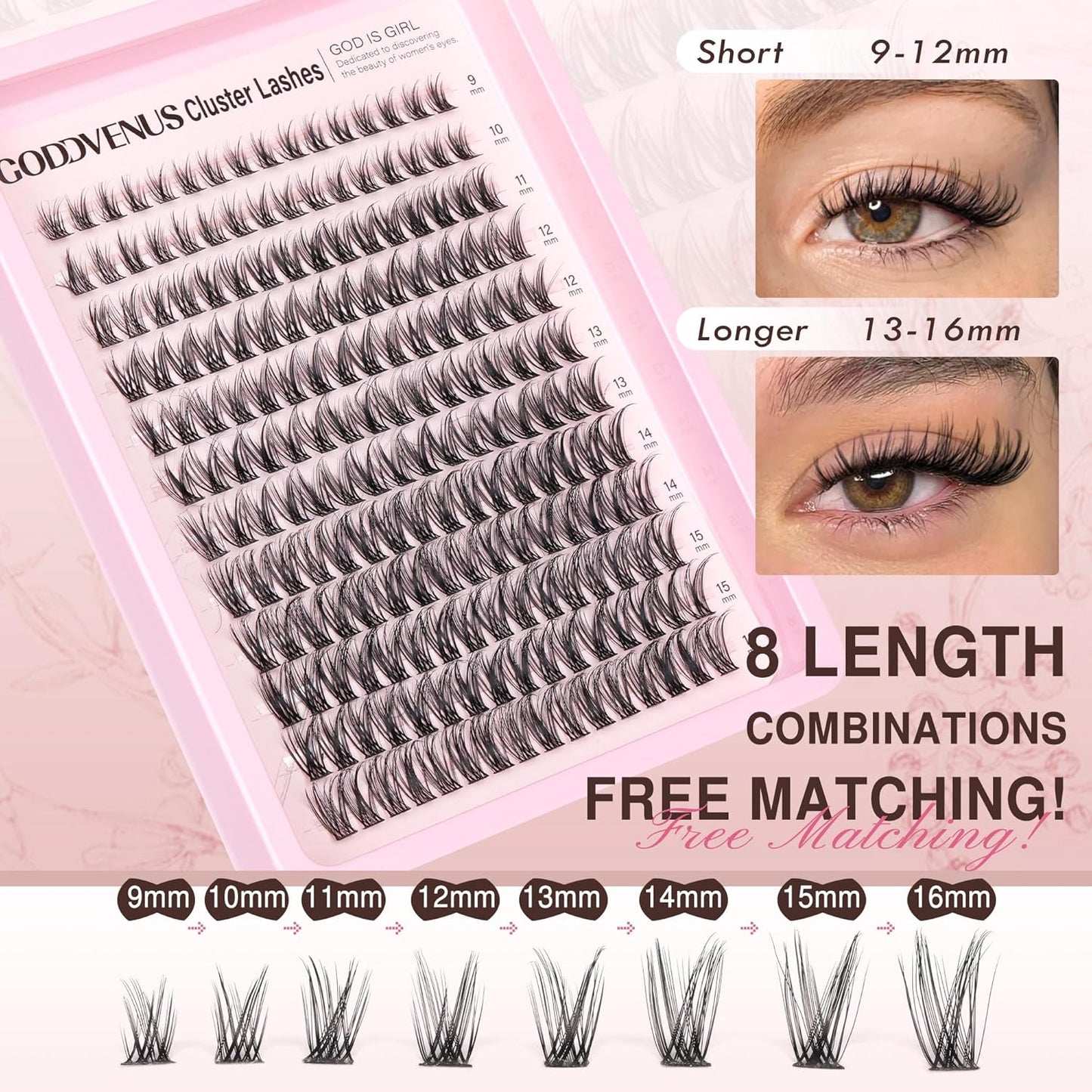 Individual Eyelashes Wispy Lash Clusters Kit D Curl Eyelashes Individual Kit Natural Lash Extension Kit with Russian Cluster Lashes Glue Bond and Seal and Lash Tweezers (D Curl 192Pcs)