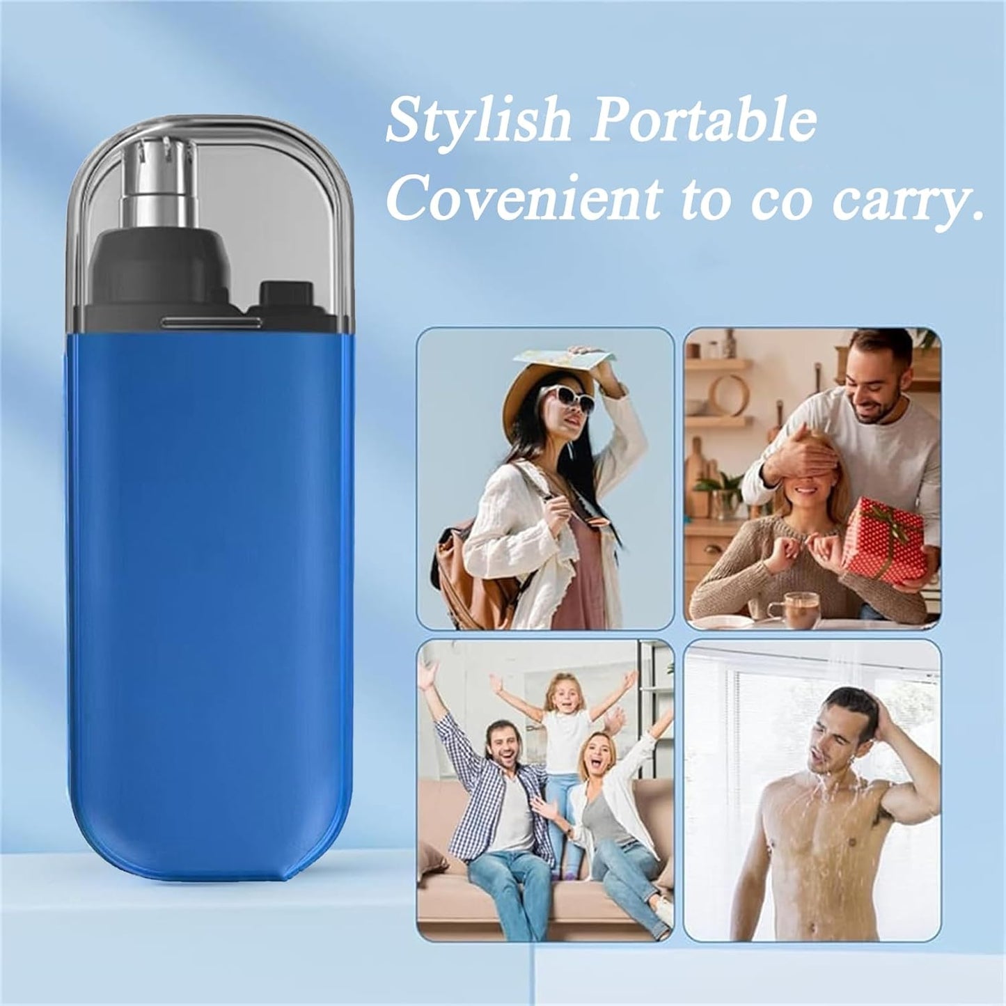Nose Hair Trimmer Portable Ear and Nose Hair Trimmer for Men Rechargeable Facial Hair Eyebrow Trimmer Waterproof Mini Nose Hair Trimmer for Men Women Painless (Blue)