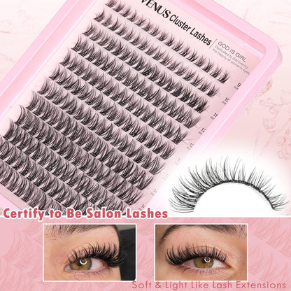 Individual Eyelashes Wispy Lash Clusters Kit D Curl Eyelashes Individual Kit Natural Lash Extension Kit with Russian Cluster Lashes Glue Bond and Seal and Lash Tweezers (D Curl 192Pcs)