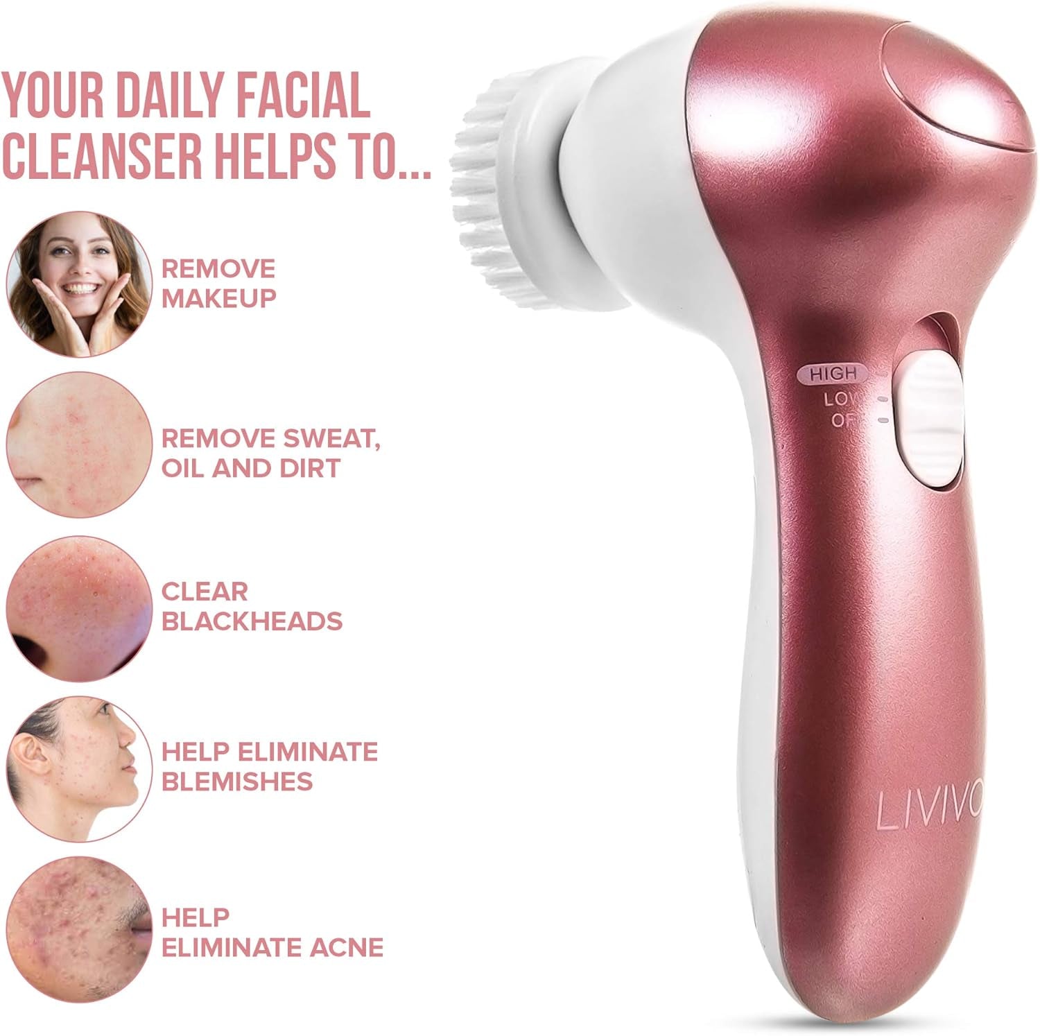 Facial Cleansing Brush - 7 in 1 Electric Exfoliator Spin Face Massager Set - 7 Brush Heads for Exfoliating, Removing Makeup, Excess Oil, Removing Blackheads, Massaging Skin