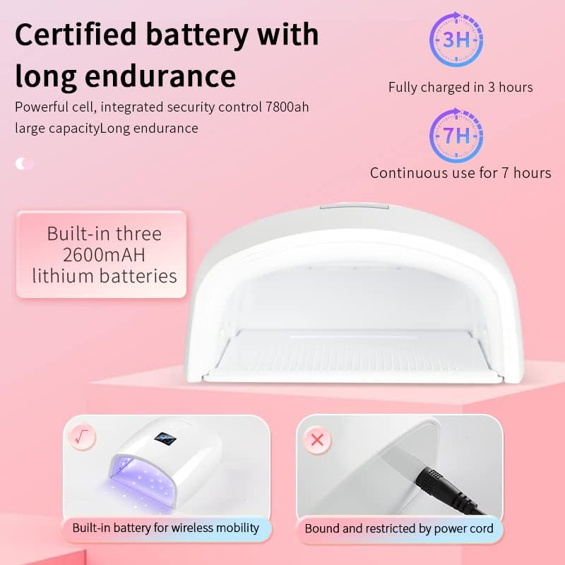 UV Led Nail Lamp Rechargeable, Cordless 66W Nail Dryers for Gel and Regular Polish, Nail Polish Curing Gel Led Dryer with 5 Timer Setting, Automatic Sensor, LCD Display, White