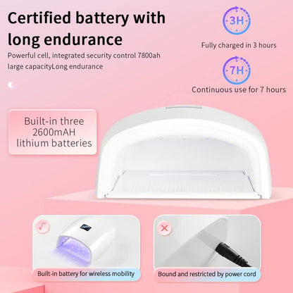 UV Led Nail Lamp Rechargeable, Cordless 66W Nail Dryers for Gel and Regular Polish, Nail Polish Curing Gel Led Dryer with 5 Timer Setting, Automatic Sensor, LCD Display, White
