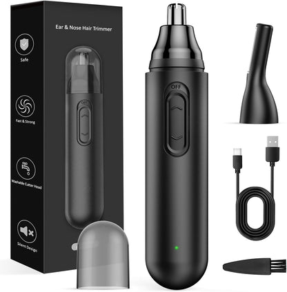 2024 Upgrade Rechargeable Nose Hair Trimmer for Men - Painless Dual Edge Blades, IPX7 Waterproof, Eyebrow & Facial Hair Trimmer for Easy Cleansing (Black)