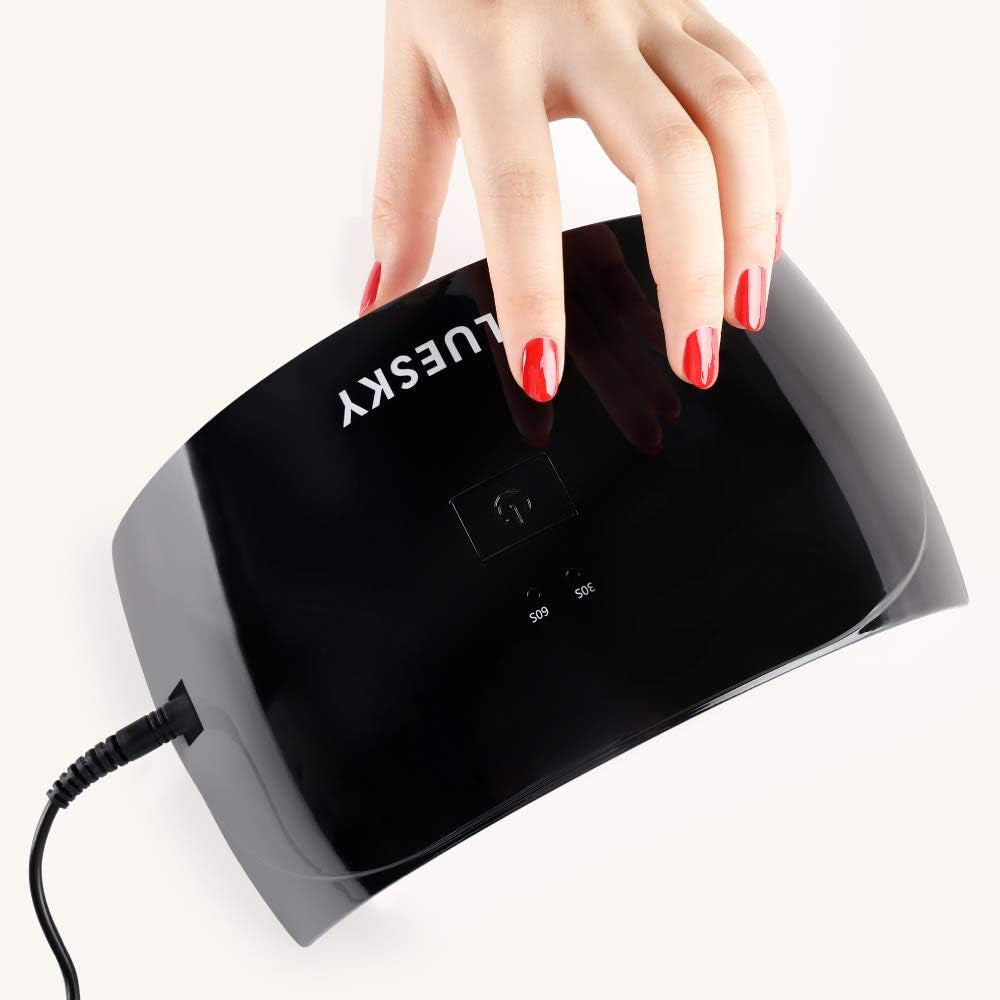 Professional LED and UV Light Nail Lamp for Gel Polish Curing, 24W Professional Nail Dryer with 2 Timers, Auto Sensor, UK Plug, Black