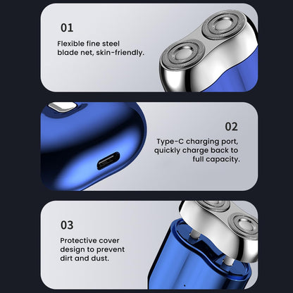 Electric Razor for Men, Mini Portable Electric Shaver, Rechargeable Waterproof Compact Electric Shaver, Double Head Razor, Head Shavers for Men, Pocket Shaver USB Mini Shavers for Home Travel (Blue)