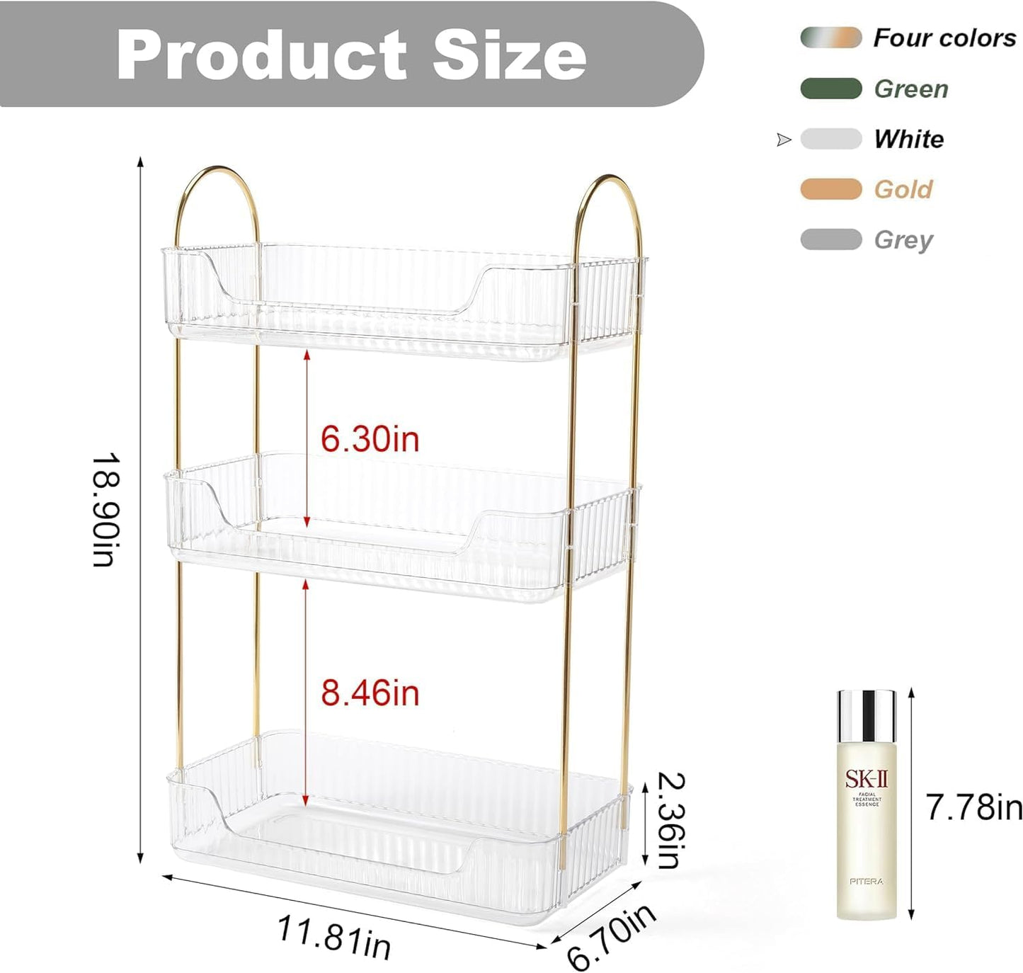 Makeup Organiser, Spinning 3 Tiers Perfume Organiser, Skincare Cosmetic Organizer, Dressing Table Organiser for Lipsticks,Jewelery, Brush, Vanity Desk, Bedroom (White, 3 Tiers)