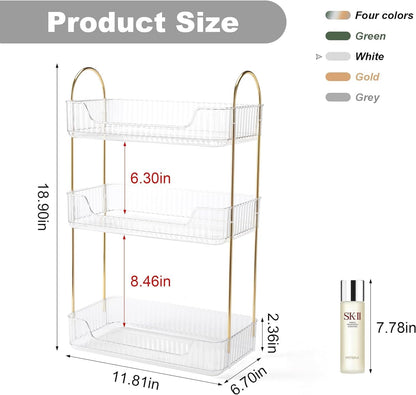 Makeup Organiser, Spinning 3 Tiers Perfume Organiser, Skincare Cosmetic Organizer, Dressing Table Organiser for Lipsticks,Jewelery, Brush, Vanity Desk, Bedroom (White, 3 Tiers)