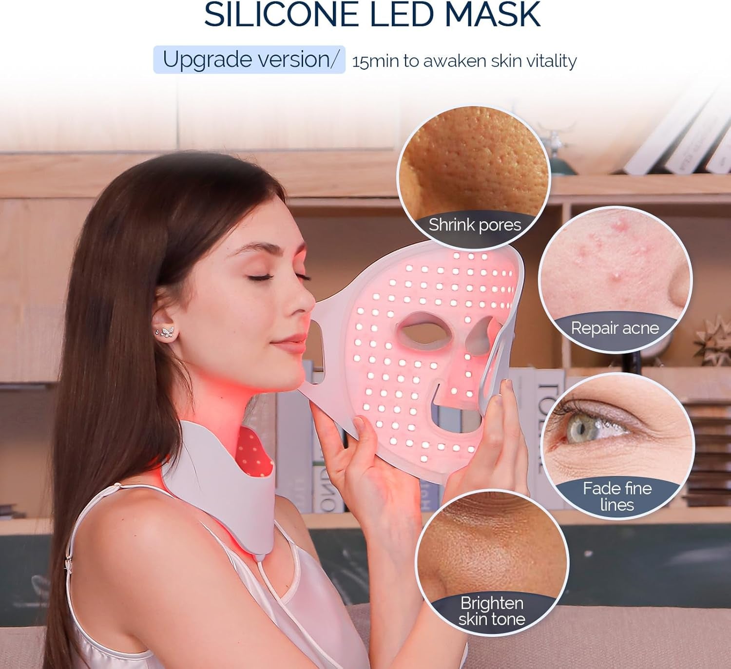 LED Face Light Therapy Mask with Remote Control - Red Light Therapy Device for Facial and Neck Rejuvenation, Soft Silicone for Skin Tightening and Anti-Aging Benefits