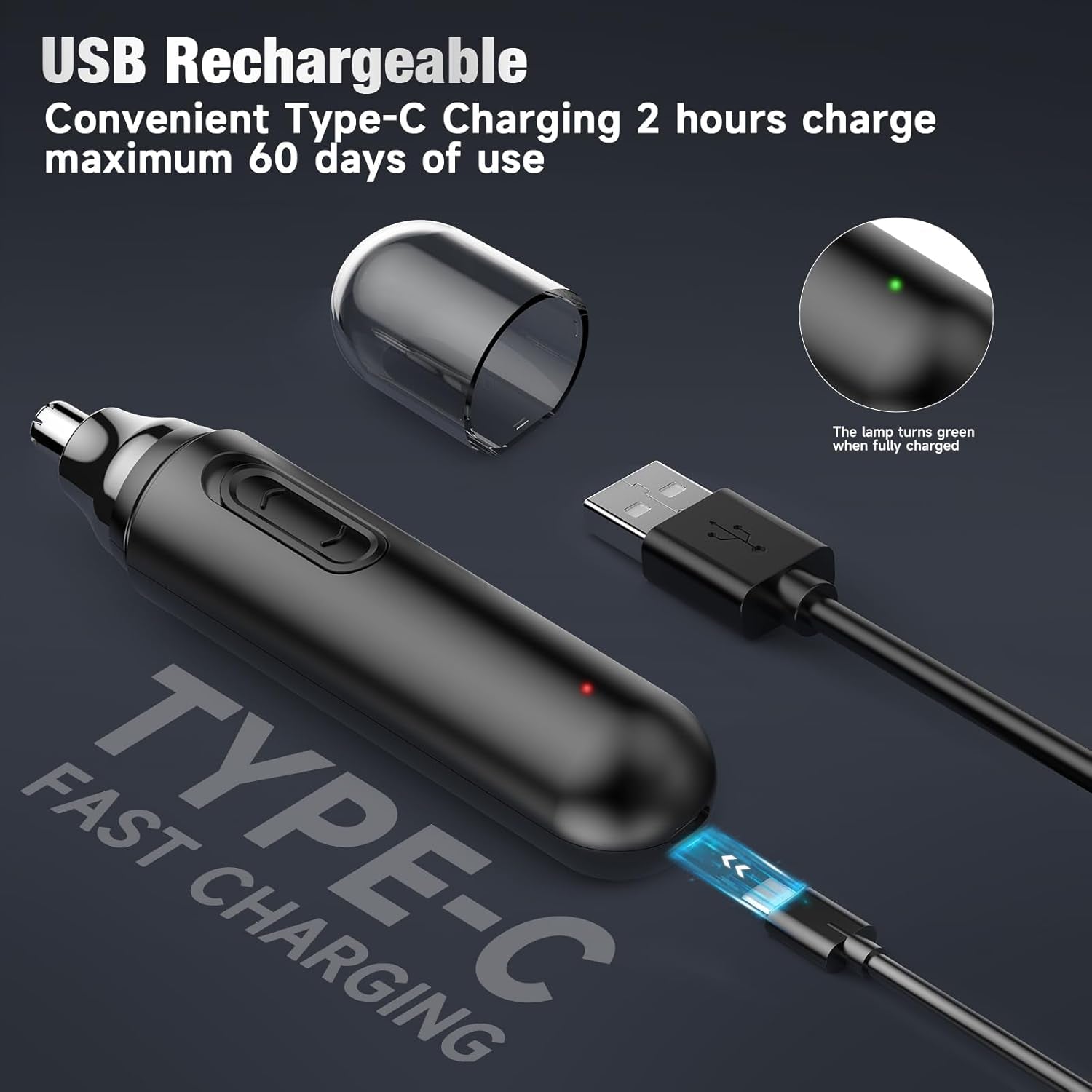 2024 Upgrade Rechargeable Nose Hair Trimmer for Men - Painless Dual Edge Blades, IPX7 Waterproof, Eyebrow & Facial Hair Trimmer for Easy Cleansing (Black)