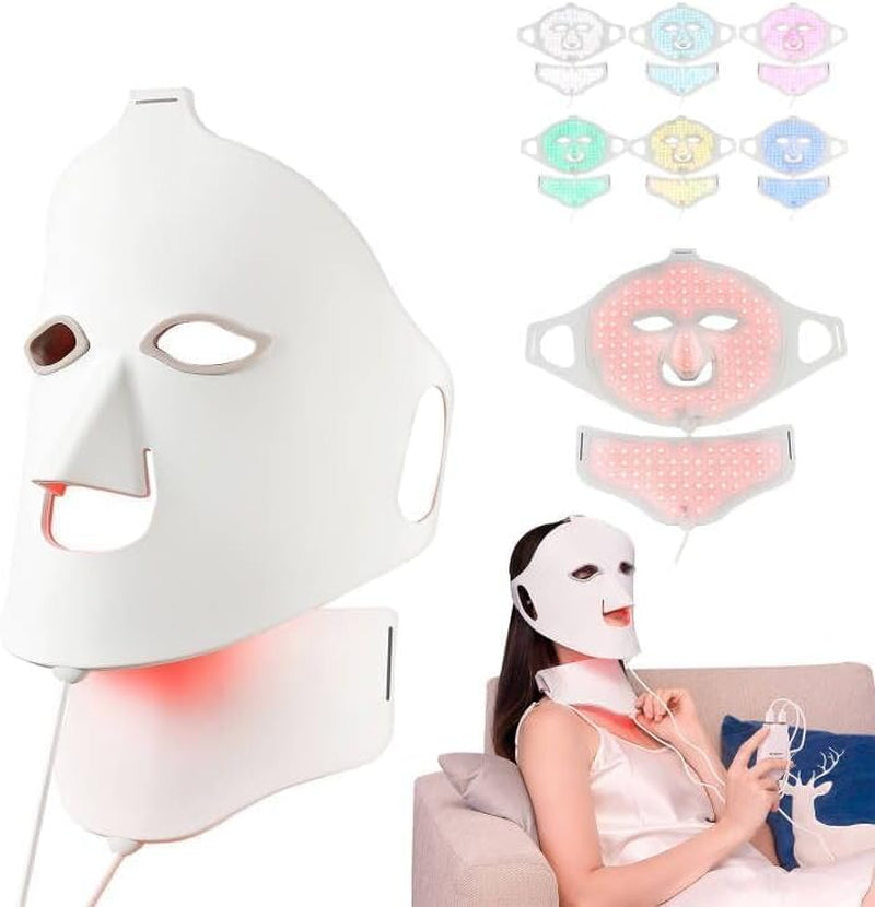 LED Face Light Therapy Mask with Remote Control - Red Light Therapy Device for Facial and Neck Rejuvenation, Soft Silicone for Skin Tightening and Anti-Aging Benefits