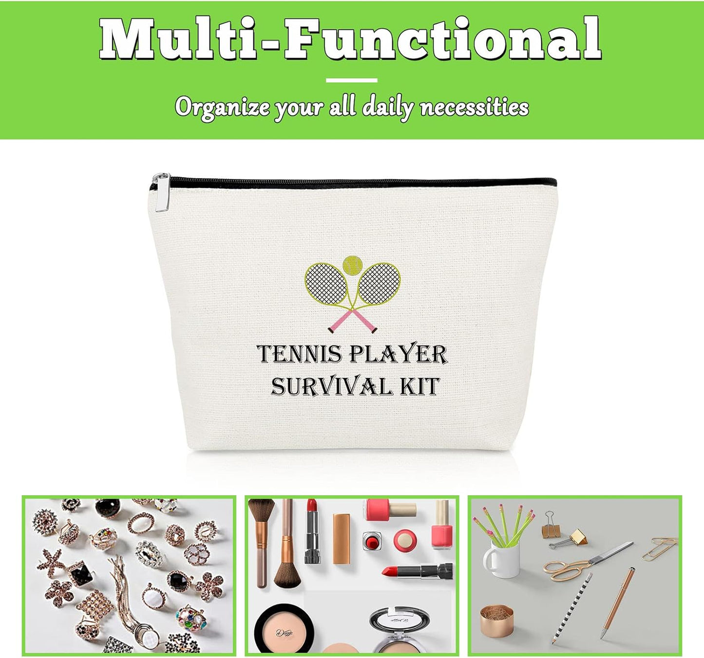 Tennis Player Gift for Women Makeup Bag Tennis Lover Gift for Girl Coach Team Mum Cosmetic Bag Christmas Graduation Present for Her Friend Travel Cosmetic Pouch Inspirational Birthday Present