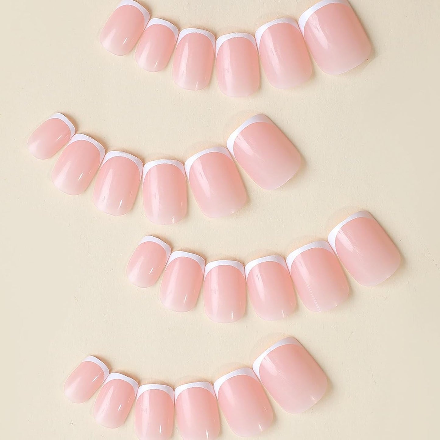 48PCS French False Nails Short,White French Fake Nails, Square Press on Nails Pattern,Full Cover Stick on Nails with Designs Elegant Touch Fake Nails Women Girls Nail Art Accessories