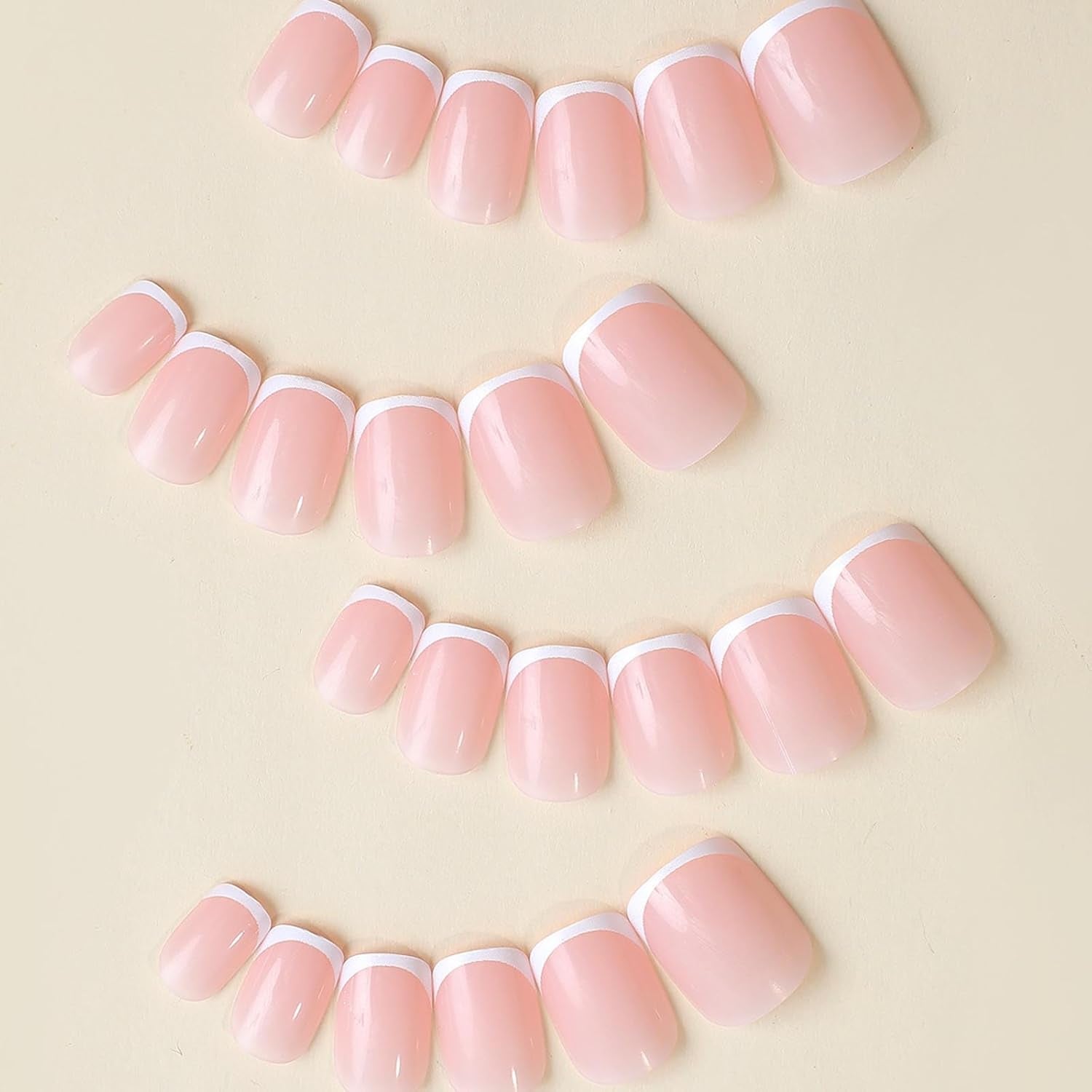 48PCS French False Nails Short,White French Fake Nails, Square Press on Nails Pattern,Full Cover Stick on Nails with Designs Elegant Touch Fake Nails Women Girls Nail Art Accessories