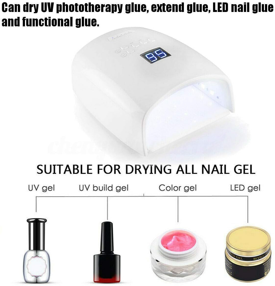 UV Led Nail Lamp Rechargeable, Cordless 66W Nail Dryers for Gel and Regular Polish, Nail Polish Curing Gel Led Dryer with 5 Timer Setting, Automatic Sensor, LCD Display, White