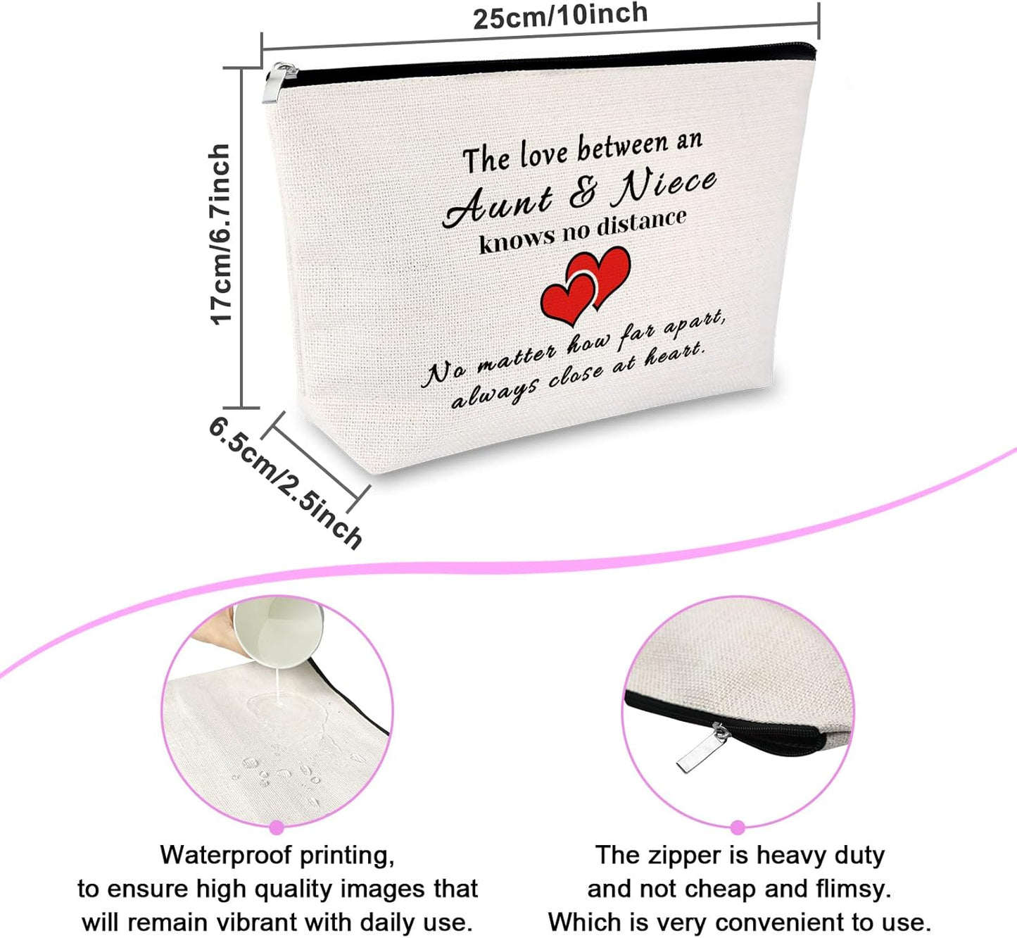 Auntie Gift from Niece Cosmetic Bag Auntie Niece Gifts Mother'S Day Present for Aunt Makeup Bag Long Distance Gift Graduation Present for Aunt Birthday Gifts Christmas Cosmetic Pouch