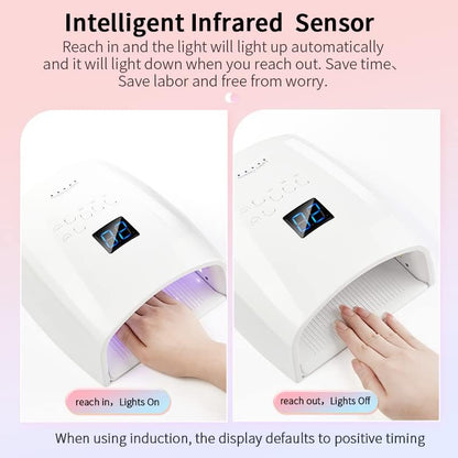UV Led Nail Lamp Rechargeable, Cordless 66W Nail Dryers for Gel and Regular Polish, Nail Polish Curing Gel Led Dryer with 5 Timer Setting, Automatic Sensor, LCD Display, White