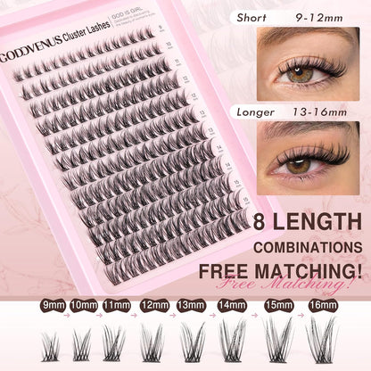 Individual Eyelashes Wispy Lash Clusters Kit D Curl Eyelashes Individual Kit Natural Lash Extension Kit with Russian Cluster Lashes Glue Bond and Seal and Lash Tweezers (D Curl 192Pcs)