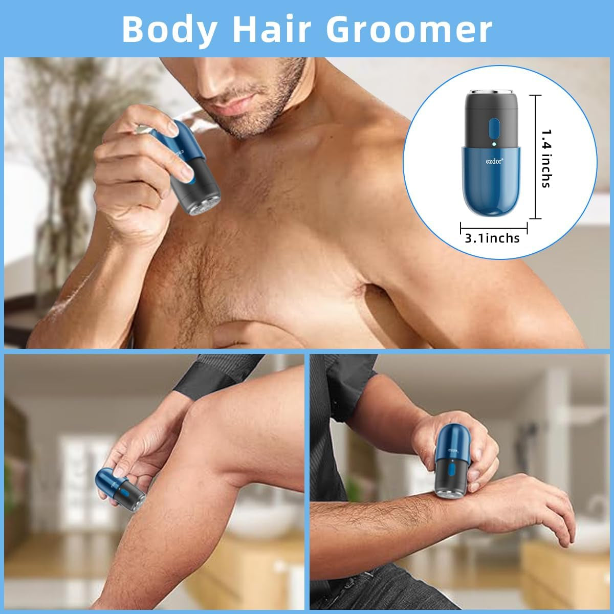 Mini Electric Shaver, Compact Electric Razor for Men Women, USB-C Rechargeable Mini Shaver, Waterproof Portable Shaver, Powerful Men'S Shavers, Cordless for Travel Home Business Trip (Blue)