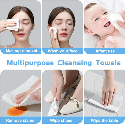Cotton Facial Dry Wipes 100 Count, Deeply Cleansing Disposable Face Towel Cotton Tissue, Multi-Purpose for Skin Care, Make-Up Wipes, Face Wipes and Facial Cleansing