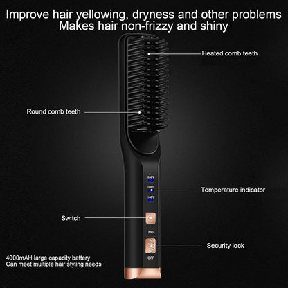Hair Straightener Comb, USB Charging Hair Straightening Brush with 3 Gears Temperature,Electric Heating Hot Comb Hair Styling Tool(Black)
