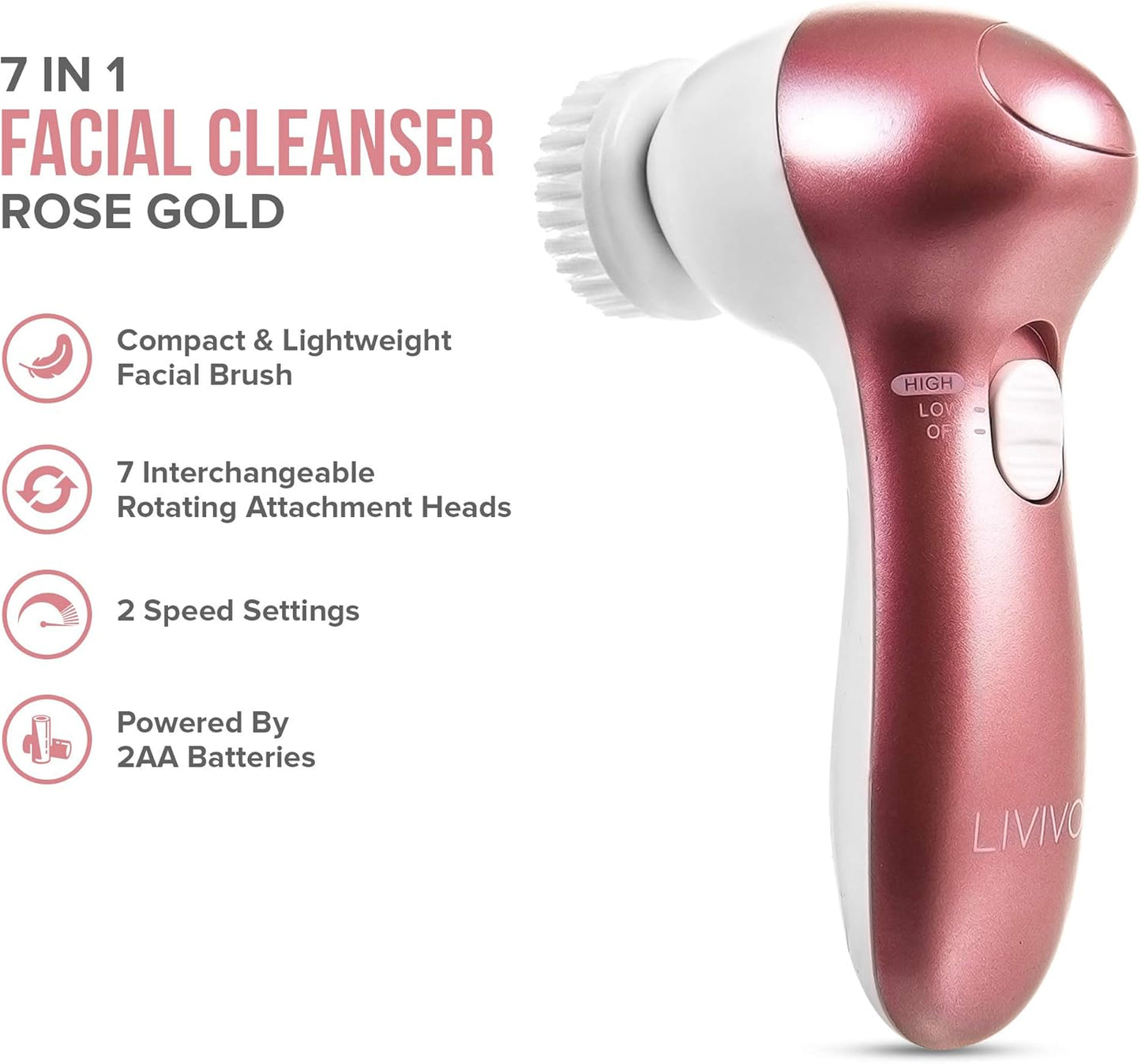 Facial Cleansing Brush - 7 in 1 Electric Exfoliator Spin Face Massager Set - 7 Brush Heads for Exfoliating, Removing Makeup, Excess Oil, Removing Blackheads, Massaging Skin