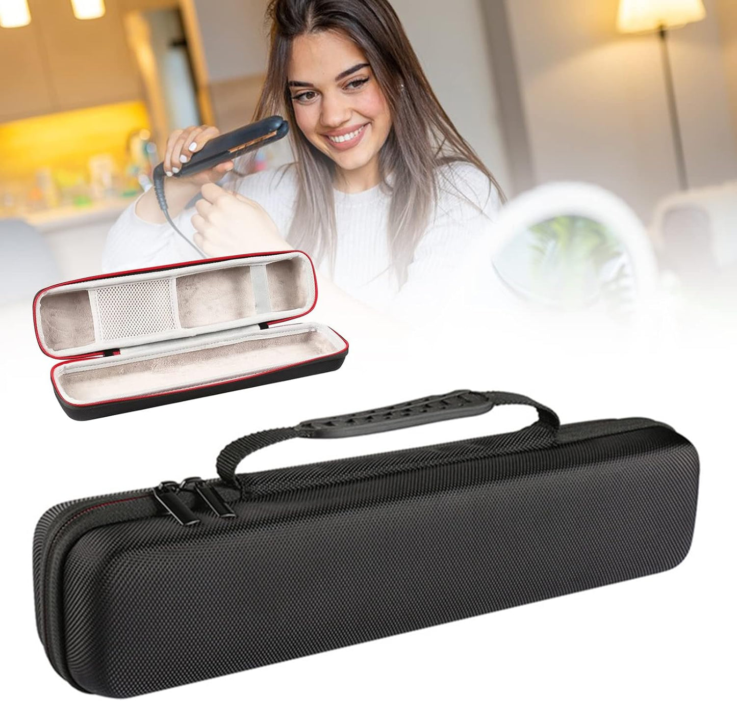 Hair Straighteners Pouch Store Hair Styling Tools, Heat Proof Mat, Heat Resistant, Safe Storage, Protect Surfaces from Hot Appliances, Cord Pocket, Travel Case (Black)