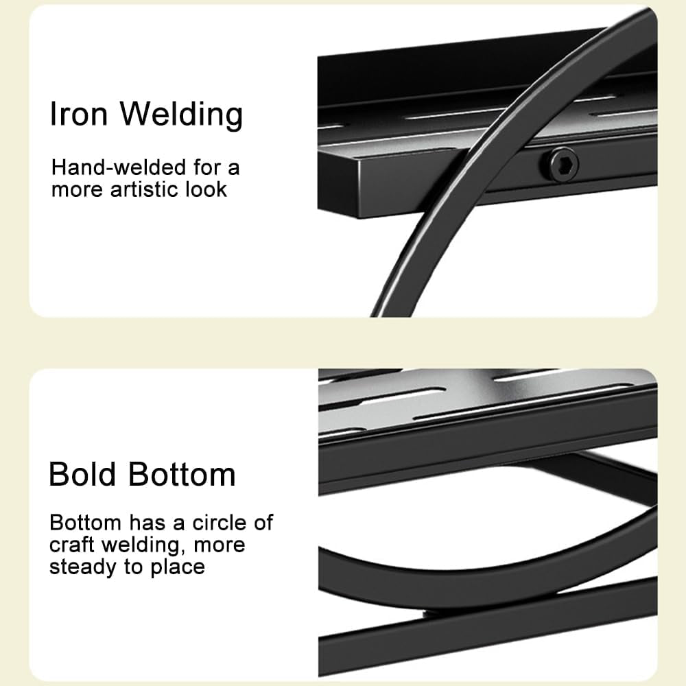 Makeup Organiser for Vanity, 2 Tier Bathroom Countertop Organizer Skincare Cosmetic Storage Shelf Metal Perfume Organizer for Bedroom Dresser (Black Round)