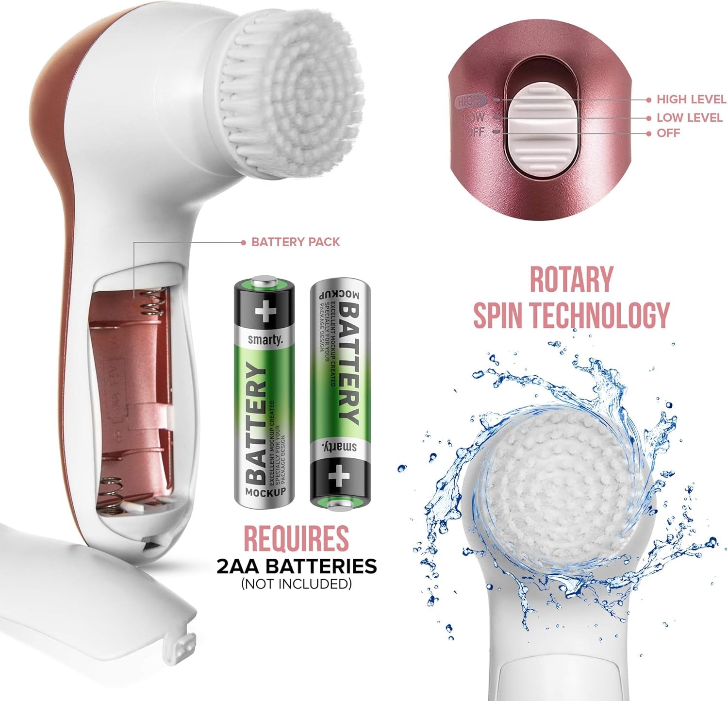 Facial Cleansing Brush - 7 in 1 Electric Exfoliator Spin Face Massager Set - 7 Brush Heads for Exfoliating, Removing Makeup, Excess Oil, Removing Blackheads, Massaging Skin