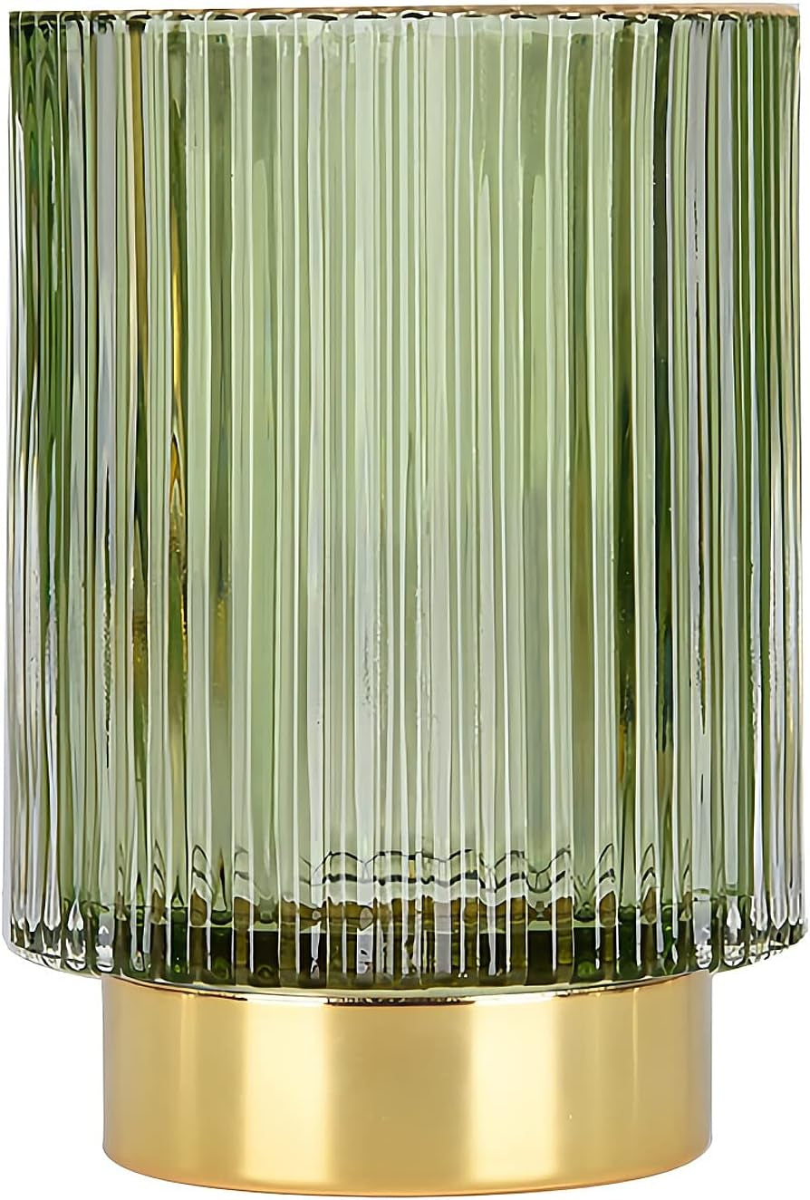 Makeup Brush Holder Organizer,Crystal Cosmetic Makeup Brush Glass Brushes Storage Holder, Vintage Make up Brush Cup Pen Pencil Holder Striped Vase(Green L)