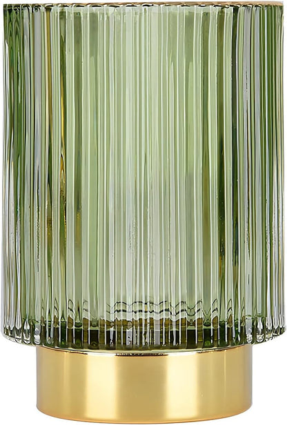 Makeup Brush Holder Organizer,Crystal Cosmetic Makeup Brush Glass Brushes Storage Holder, Vintage Make up Brush Cup Pen Pencil Holder Striped Vase(Green L)
