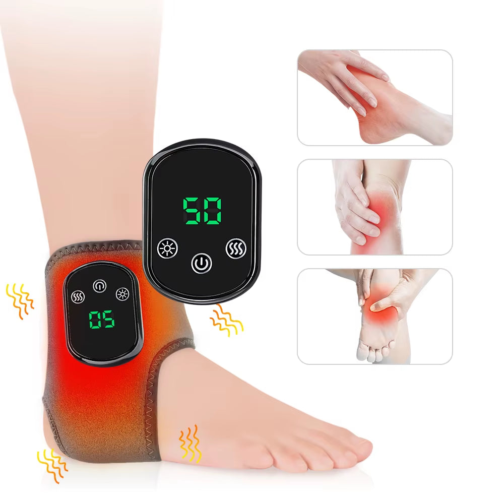 Electric Foot Ankle Massager with Heat & Vibration Cordless Heating Pad Ankle Wrap for Sports Recovery Warm Support Brace Belt