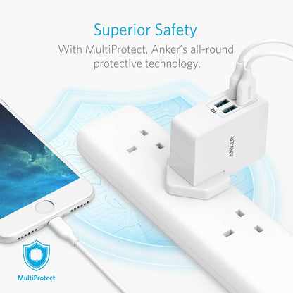 USB Plug 5.4A/27W 4-Port , Wall Charger, Powerport 4 Lite with Interchangeable UK and EU Travel Charger, Adapter for Iphone XS/XS Max/Xr/X/8,Galaxy S8/Note 3,Ipad Air 2/Mini 3,And More