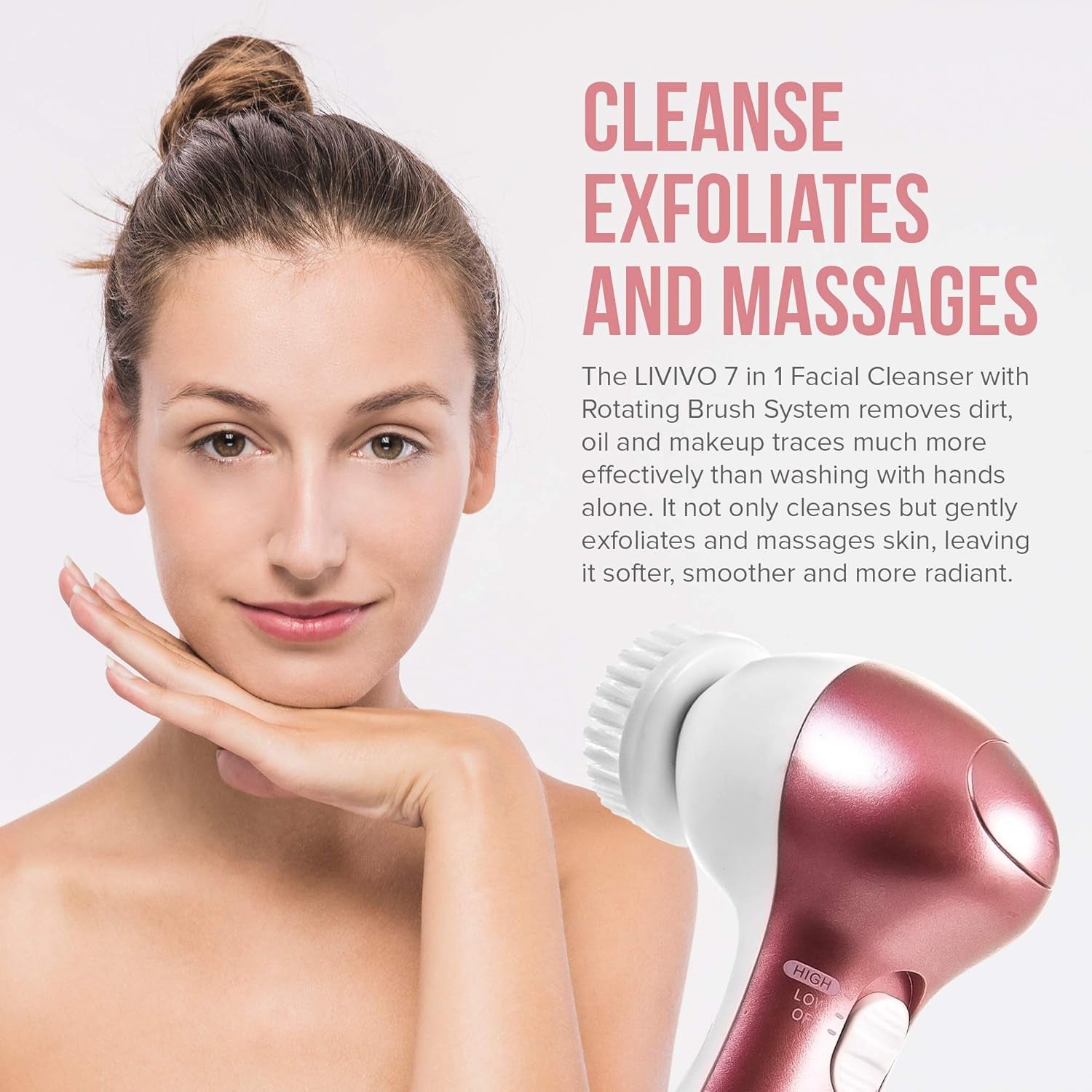 Facial Cleansing Brush - 7 in 1 Electric Exfoliator Spin Face Massager Set - 7 Brush Heads for Exfoliating, Removing Makeup, Excess Oil, Removing Blackheads, Massaging Skin