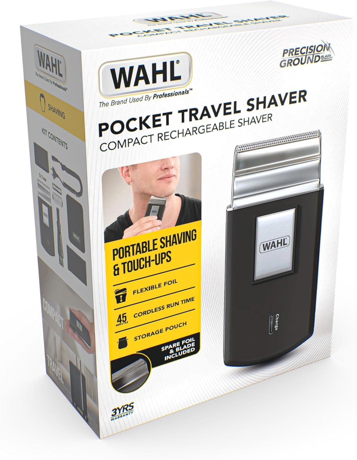 Pocket Travel Shaver - Compact Rechargeable Electric Shaver for Men, Beard Trimmer with Flex Foils, Close Cut - Small for Travelling, Black