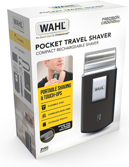 Pocket Travel Shaver - Compact Rechargeable Electric Shaver for Men, Beard Trimmer with Flex Foils, Close Cut - Small for Travelling, Black