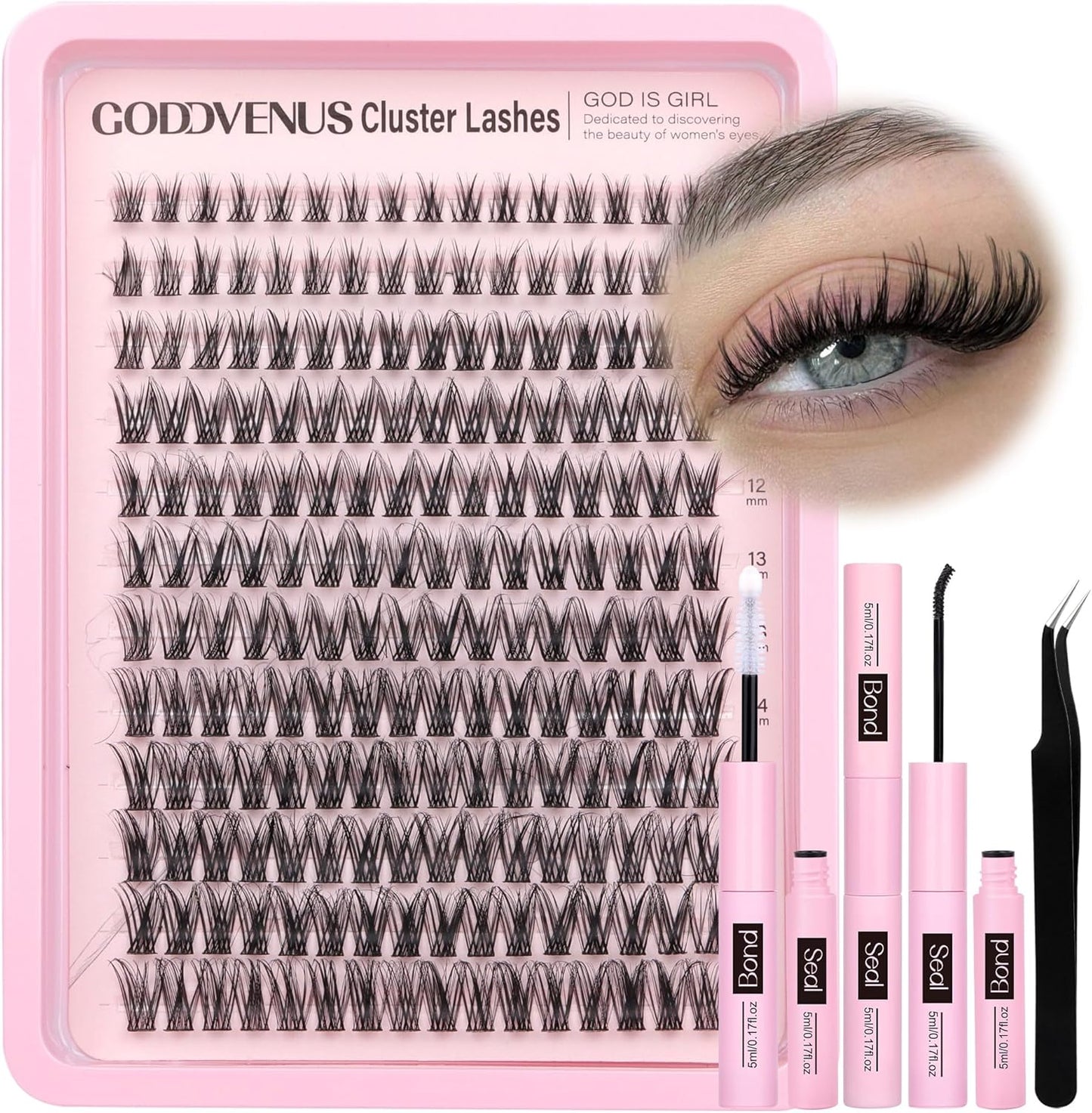 Individual Eyelashes Wispy Lash Clusters Kit D Curl Eyelashes Individual Kit Natural Lash Extension Kit with Russian Cluster Lashes Glue Bond and Seal and Lash Tweezers (D Curl 192Pcs)
