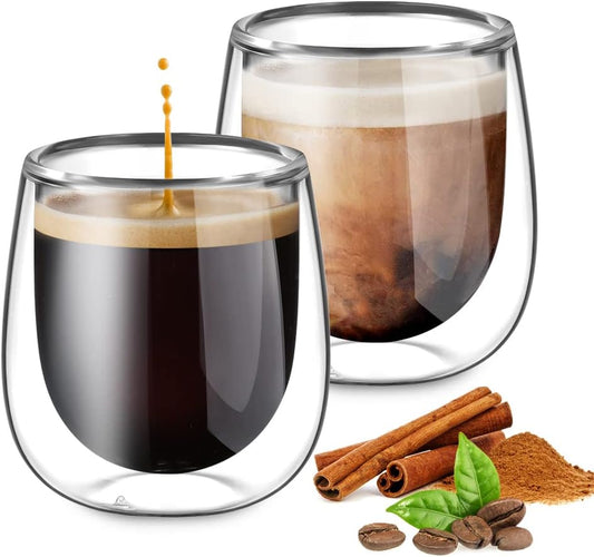 Double Walled Espresso Coffee Glass Cups Glasses Borosilicate Glasses for Tea Dessert 100Ml (4Oz) Set of 2