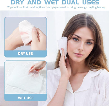 Cotton Facial Dry Wipes 100 Count, Deeply Cleansing Disposable Face Towel Cotton Tissue, Multi-Purpose for Skin Care, Make-Up Wipes, Face Wipes and Facial Cleansing