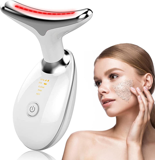 Electric Face Massager,Beauty Device for Face and Neck,High Frequency Vibration Firming Wrinkle Removal Device,Ems Care Massage Heating Equipmen. (3 Light Modes-White)