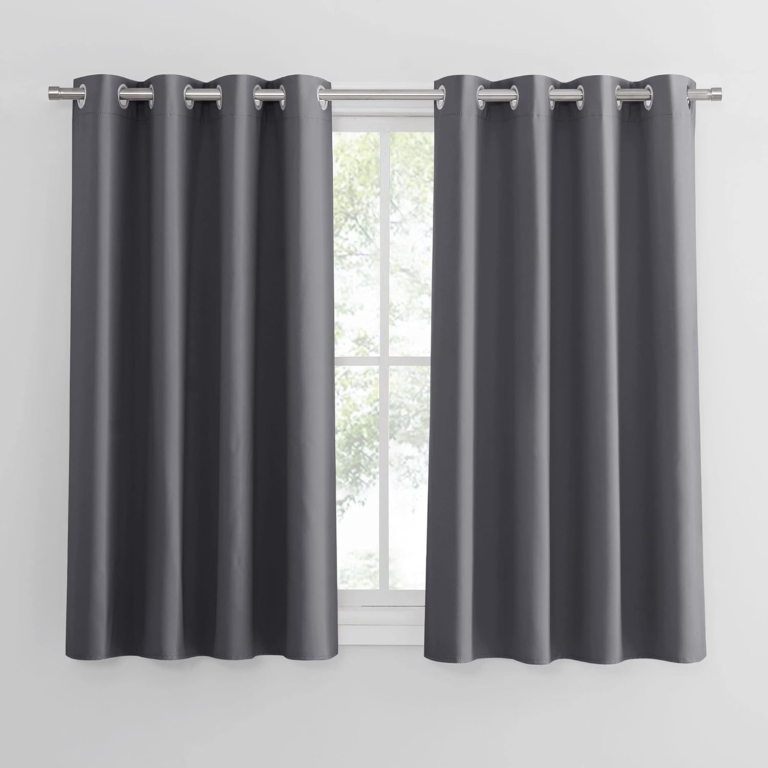 Grey Blackout Curtains 54 Inch Drop for Bedroom Eyelet Thermal Insulated Curtains & Drapes Short Room Darkening Drapes for Window Treatment Living Room/Kitchen, 2 Panels, W52 X L54, Gray