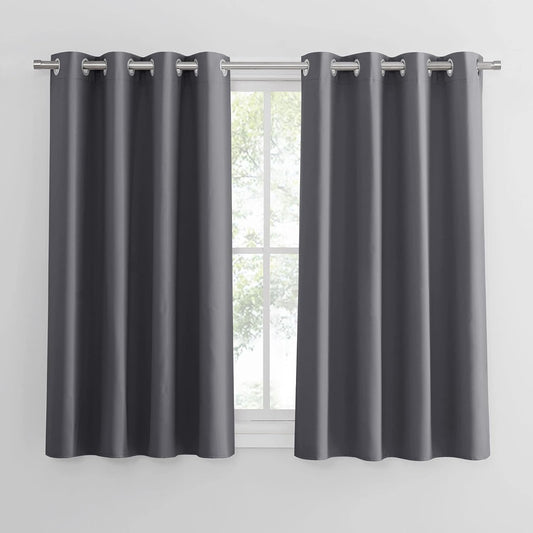 Grey Blackout Curtains 54 Inch Drop for Bedroom Eyelet Thermal Insulated Curtains & Drapes Short Room Darkening Drapes for Window Treatment Living Room/Kitchen, 2 Panels, W52 X L54, Gray