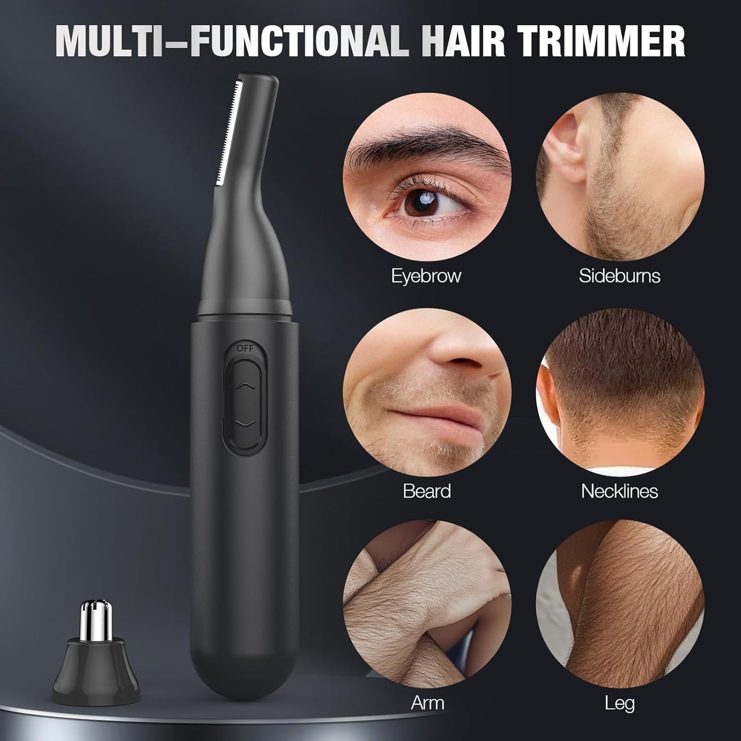 2024 Upgrade Rechargeable Nose Hair Trimmer for Men - Painless Dual Edge Blades, IPX7 Waterproof, Eyebrow & Facial Hair Trimmer for Easy Cleansing (Black)
