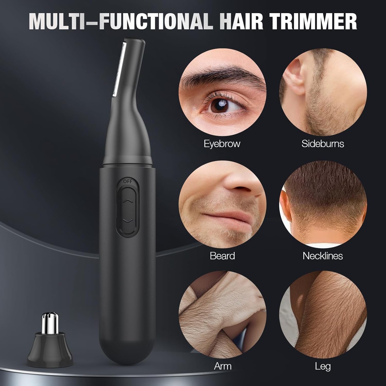 2024 Upgrade Rechargeable Nose Hair Trimmer for Men - Painless Dual Edge Blades, IPX7 Waterproof, Eyebrow & Facial Hair Trimmer for Easy Cleansing (Black)
