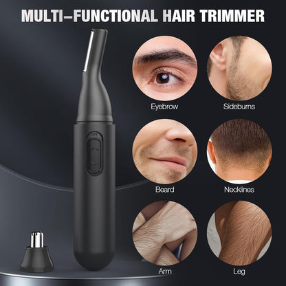 2024 Upgrade Rechargeable Nose Hair Trimmer for Men - Painless Dual Edge Blades, IPX7 Waterproof, Eyebrow & Facial Hair Trimmer for Easy Cleansing (Black)