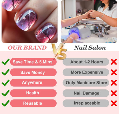 French Tip Press on Nails - Square Short Purple Glitter Glossy Fake Acrylic Full Cover Artificial Stick on Nails for Women and Girls - Nail Art Decorations