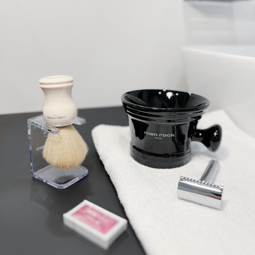 Clear Drip Stand, Hygenic and Practical Stand to Hold Shaving Brush Whilst Drying and Avoid Damage, Adhesive Element to Stick to Bathroom Tiles or Cabinet, Compact Design