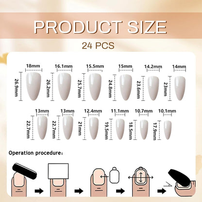 Pack of 24 Medium Press on Nails Almond False Nails Black Gradient French Nüdescht Pink False Nails with Moon Pattern Nail Press Ons Full Extension Stick on Nails