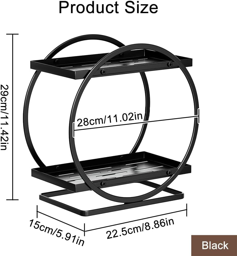 Makeup Organiser for Vanity, 2 Tier Bathroom Countertop Organizer Skincare Cosmetic Storage Shelf Metal Perfume Organizer for Bedroom Dresser (Black Round)
