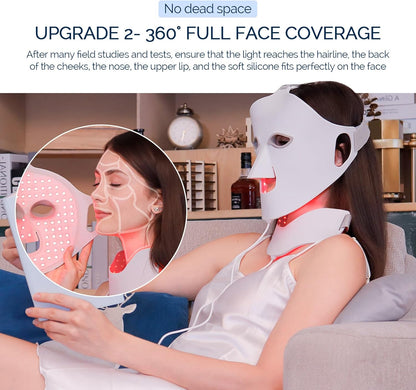 LED Face Light Therapy Mask with Remote Control - Red Light Therapy Device for Facial and Neck Rejuvenation, Soft Silicone for Skin Tightening and Anti-Aging Benefits