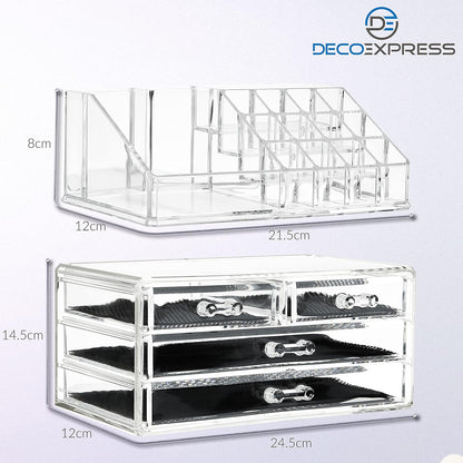 Make up Organiser for Women Teenagers Acrylic Drawers Makeup Storage 12Cm X 24Cm X 22Cm Clear Bathroom Bedroom Dressing Table Organiser Jewellery Beauty Skincare 4 Tier Cosmetic Storage Box